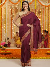 Women's Silk Blend Purple Solid DesignerSaree With Blouse Piece
